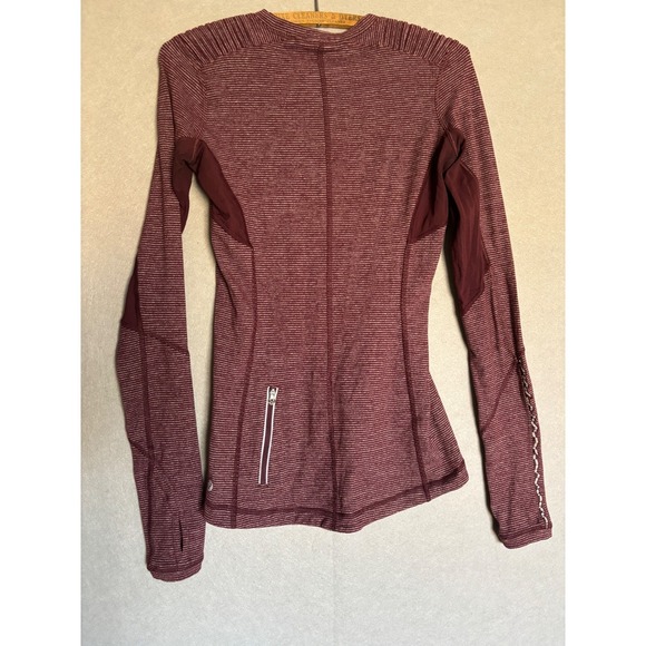 Lululemon Athletica Sz 4 Striped Long Sleeve Thumbhole Zip Pocket Workout Top - Picture 3 of 8
